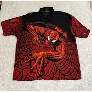 Vintage Changes Marvel Spiderman 2001 Graphic Short Sleeve Button Shirt Size XL